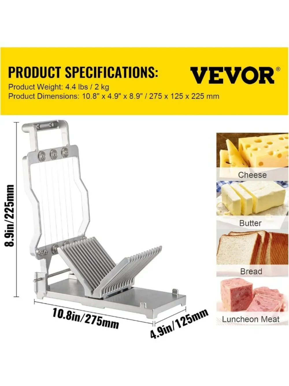 Cheese Slicer & Butter Cutter with Replaceable Wire Blades - Stainless Steel